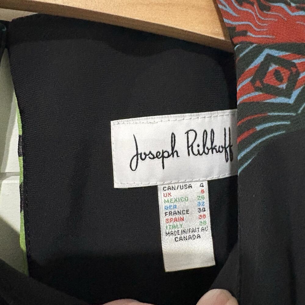 Joseph Ribkoff | Dress Sleeveless Tropical Knee Length Black Fern- Size 4 - Picture 5 of 8